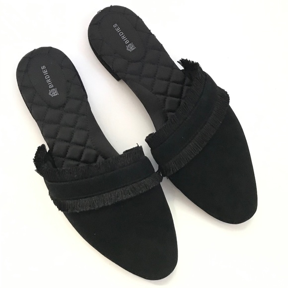 BIRDIES The Ani Black Fringe Suede Slippers Slip On Slide Mule Women’s Size 9.5 - Picture 4 of 16